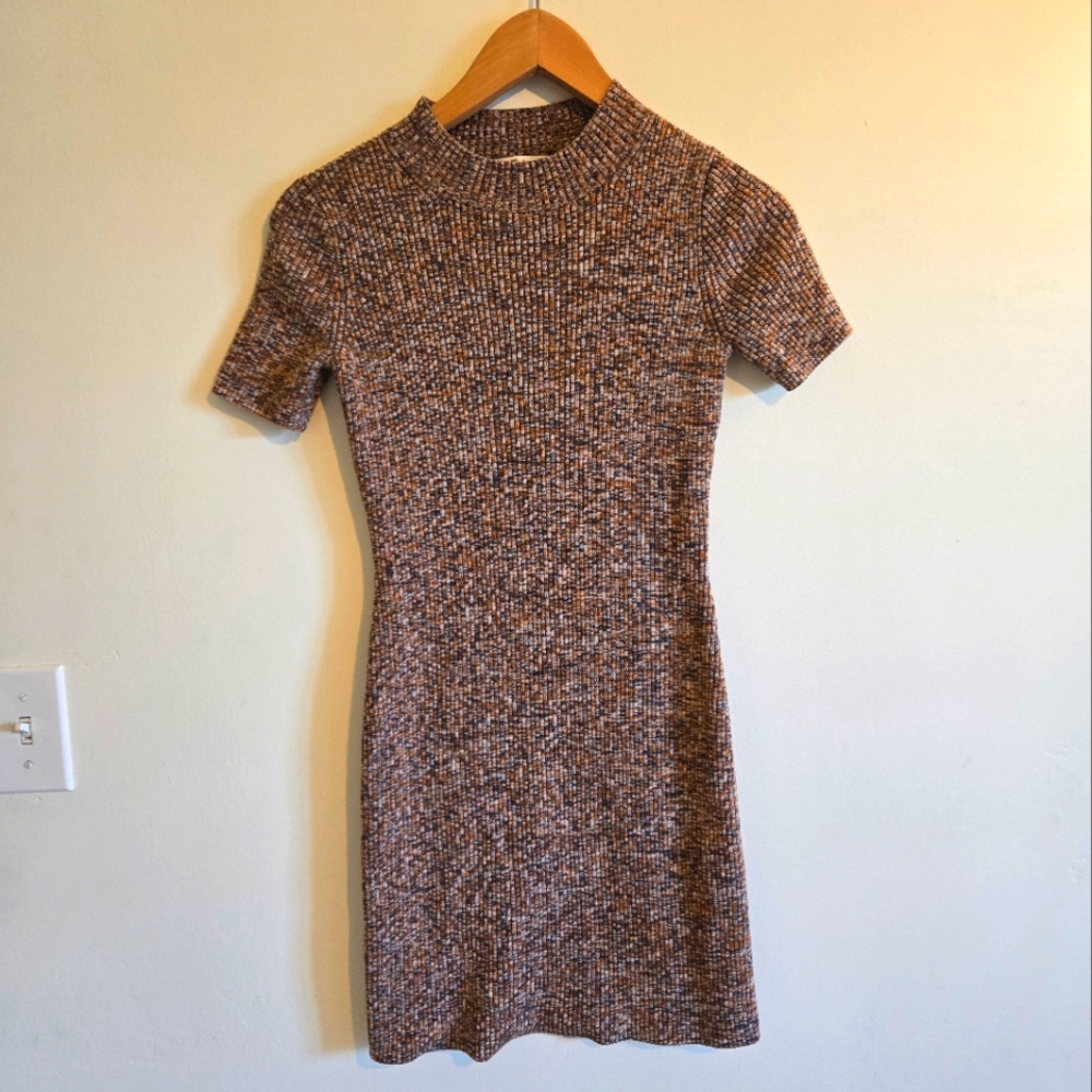 Madewell NWOT Mini Short Sleeve Sweater Dress Size S Navy Blue, White, Orange